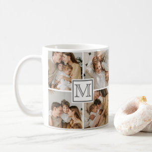 Mug Collage photo de famille moderne Cadeau Monogram