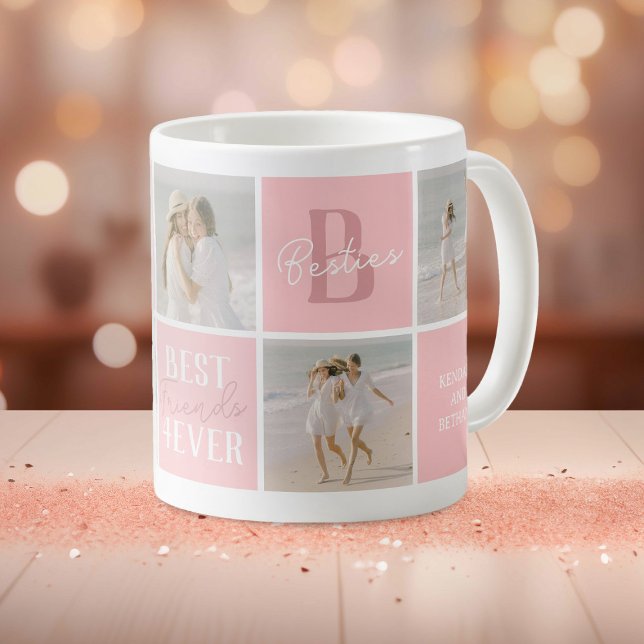 Mug Collage photo de meilleures amies modernes rose (Créateur téléchargé)