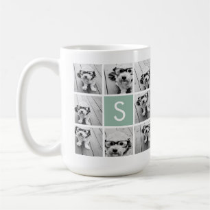 Mug Collage photo de menthe et blanc avec Monogramme