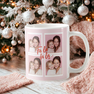 Mug Collage photo de Noël moderne rose Fa La La