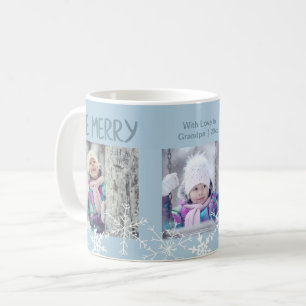 Mug Collage photo de Noël Soyez joyeux Snowflakes Bleu