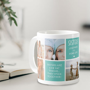 Mug Collage photo de sœurs mignonnes et bloc de citati
