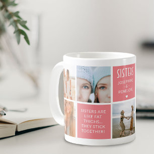 Mug Collage photo et citation bloc rose