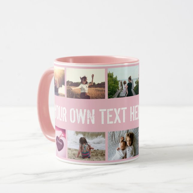 Mug Collage photo et texte rose personnalisé (Devant gauche)