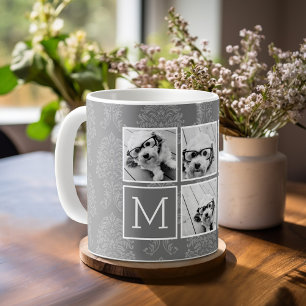 Mug Collage photo gris 5 avec monogramme de texte