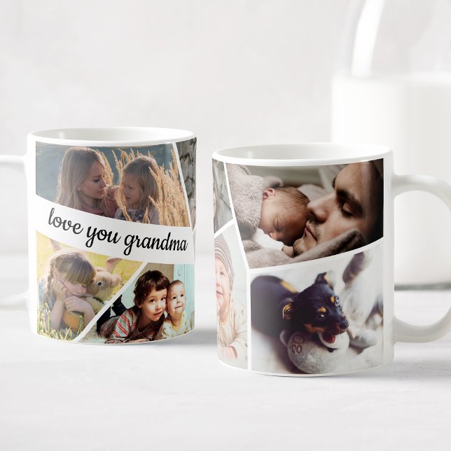 Mug Collage photo Love You Grandma Texte manuscrit (Créateur téléchargé)