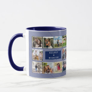 Mug Collage photo mariage Masque à rayures bleues et 