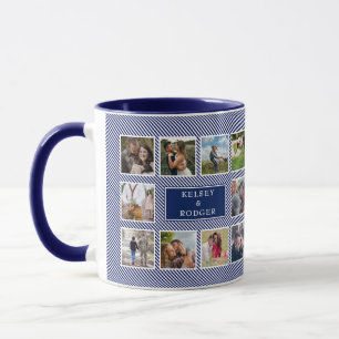 Mug Collage photo mariage Masque à rayures bleues et b