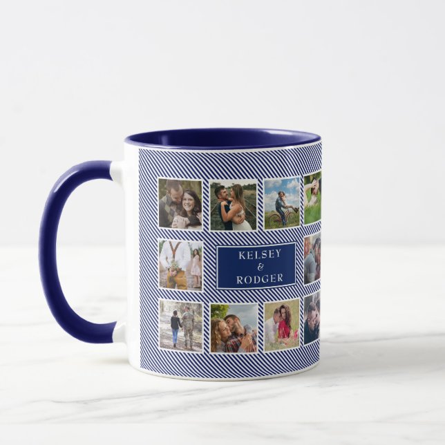 Mug Collage photo mariage Masque à rayures bleues et b (Gauche)