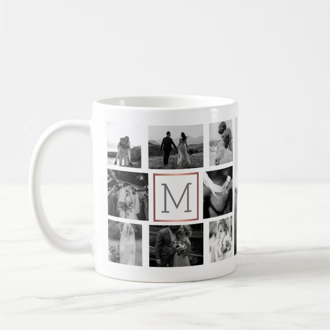 Mug Collage photo mariage Monogramme noir et blanc (Gauche)