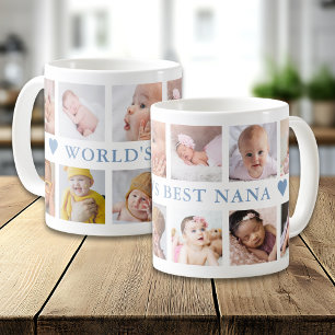 Mug Collage photo moderne 12 Bleu Meilleure Nana du mo