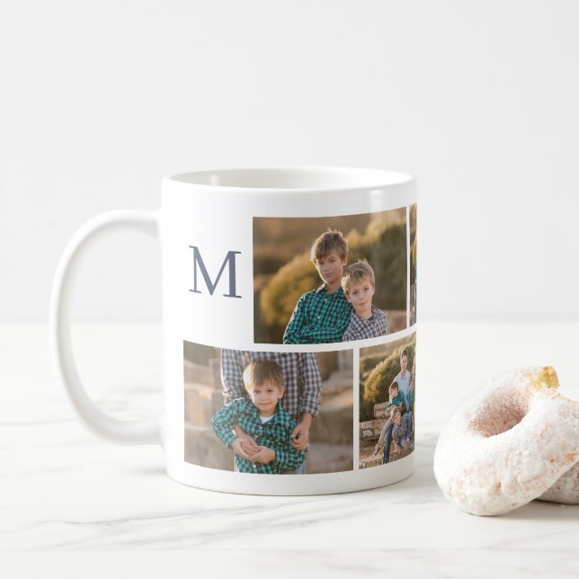Mug Collage photo moderne 6 avec Monogramme (Avec donut)