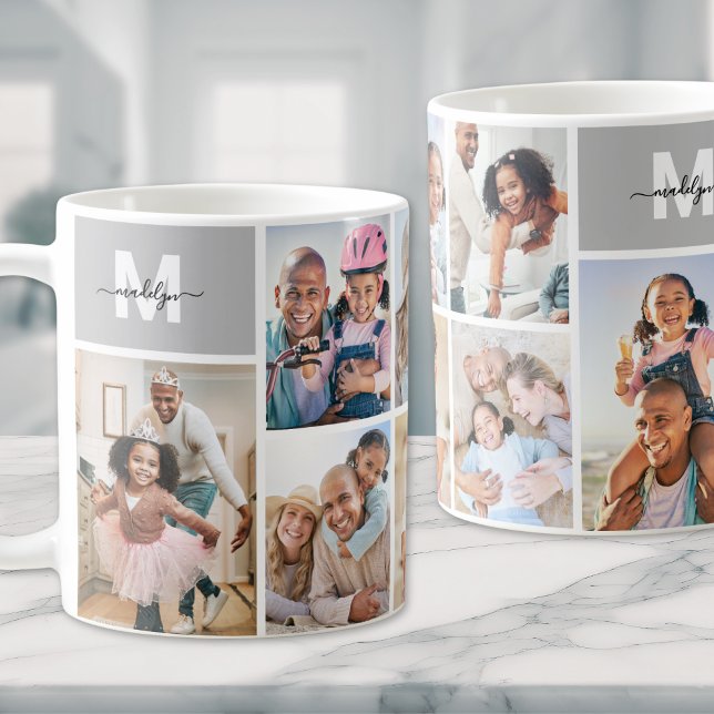 Mug Collage Photo Monogramme Simple (Photo Collage Simple Monogram Picture Coffee Mug)