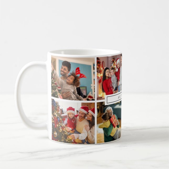 Mug Collage Photo Nom de Famille Moderne (Gauche)