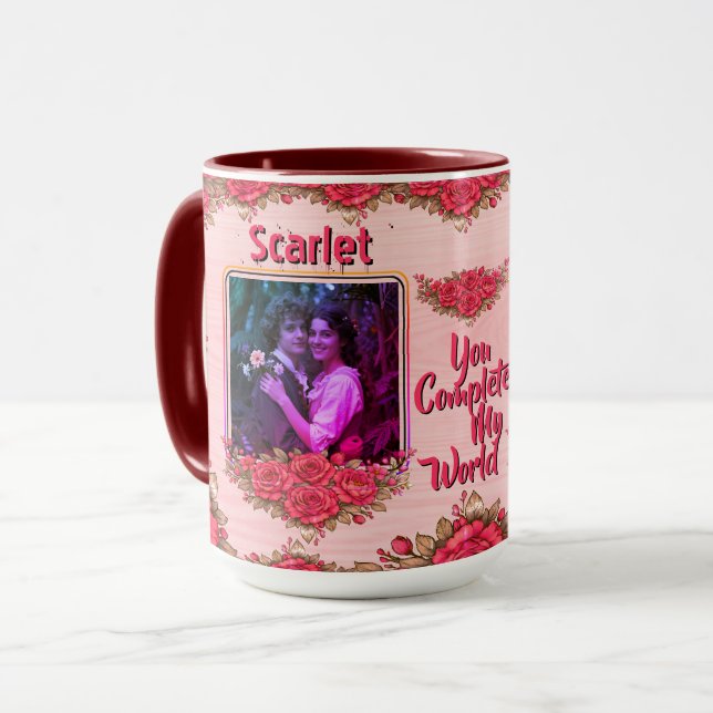 Mug Collage photo Nom Saint-Valentin Floral Café (Devant gauche)