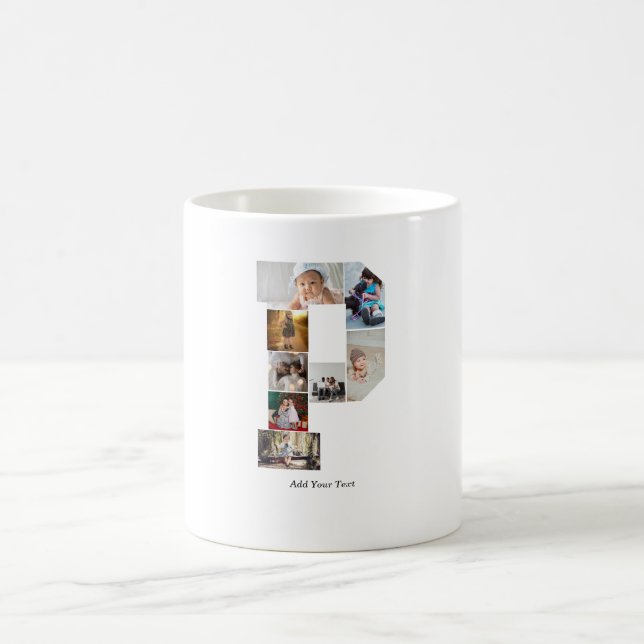 Mug Collage photo P en lettres noires et blanches (Centre)
