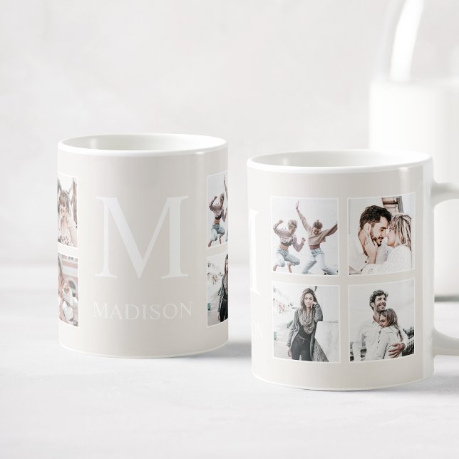 Mug Collage photo personnalisé Beige personnalisé (Créateur téléchargé)