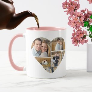 Mug Collage photo personnalisé cœur d'amour rose migno