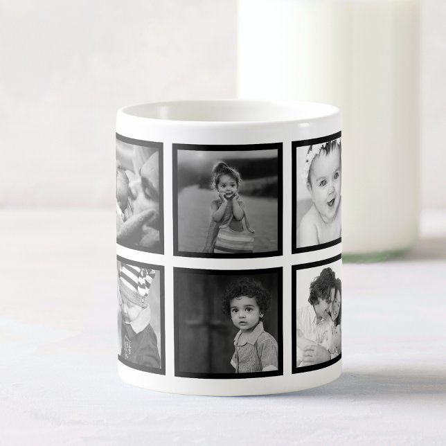 Mug Collage photo personnalisé Élégant Noir moderne Bl (Créateur téléchargé)