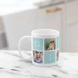 Mug Collage photo personnalisé Gigi Grand-mère 5<br><div class="desc">Créez un gentil souvenir pour grand-mère avec ce design simple qui comprend cinq de vos photos Instagram préférées, arrangé dans un montage avec des carrés alternatifs en vert menthe pastel, épelant "Gigi" avec un coeur dans le dernier carré. Personnalisez avec des photos préférées de ses petits-enfants pour un cadeau précieux...</div>