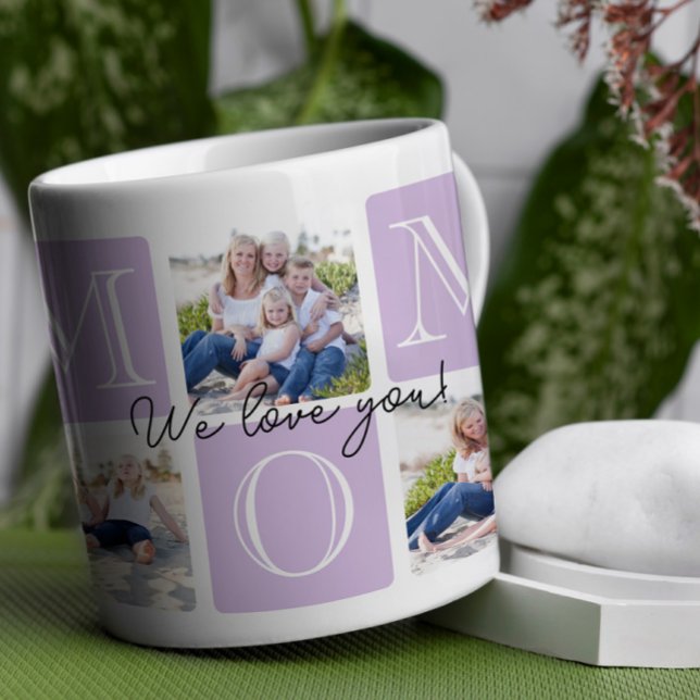 Mug Collage photo personnalisé Maman Love 7 (Celebrate mom with a timeless and elegant design that’s as special as she is!)