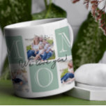 Mug Collage photo personnalisé Maman Love 7<br><div class="desc">Célébrez maman avec un design intemporel et élégant qui est aussi spécial qu’elle! Cette tasse de collage de photos épelle "MOM" dans des blocs pastel doux, encadrant vos moments de famille préférés magnifiquement. Le délicat script "We love you !" ajoute une touche de coeur, ce qui en fait le parfait...</div>