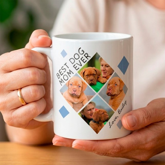 Mug Collage photo personnalisé Meilleure Maman de Chie (Best dog mom ever photo collage mug)