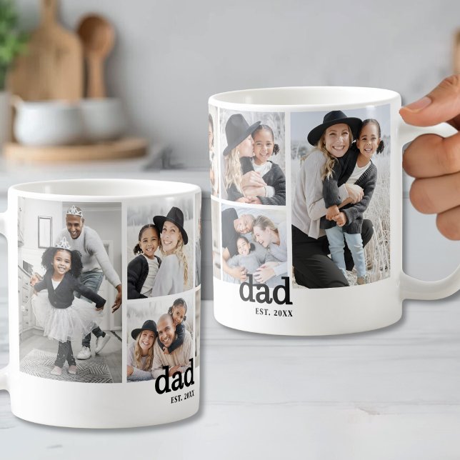 Mug Collage photo personnalisé pour papa (Personalized Dad Established Photo Collage Coffee Mug)