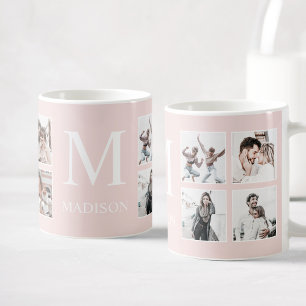 Mug Collage photo personnalisé rose personnalisé