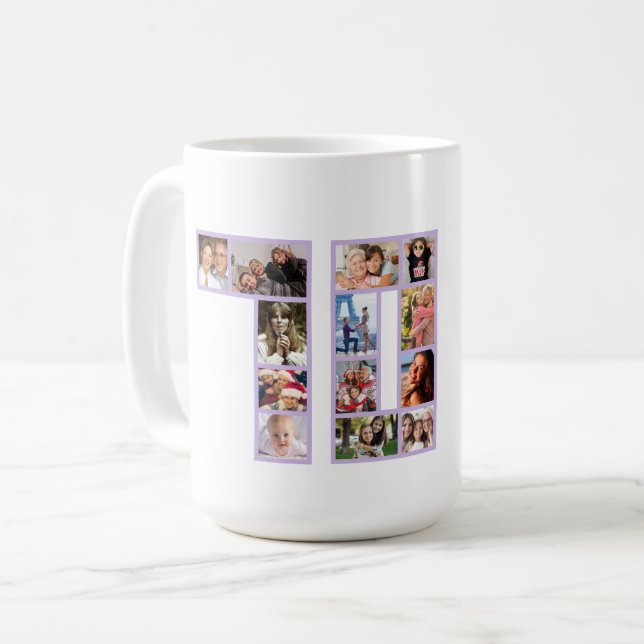 Mug Collage photo pour 70e anniversaire violet (Devant gauche)