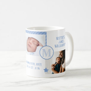 Mug Collage photo pour bébé nouveau-né, Monogramme 