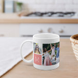 Mug Collage photo simple cool et monogramme<br><div class="desc">Créez votre propre cool en gardant vos souvenirs de famille préférés, photos de mariage ou photos de vacances, avec cette énorme tasse de collage photo monogrammée! Ce design simple met 4 de vos instantanés favoris avant et centre, avec un seul monogramme initial de chaque côté. Customisez avec quatre photos carrés...</div>