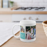 Mug Collage photo simple cool et monogramme<br><div class="desc">Créez votre propre cool en gardant vos souvenirs de famille préférés, photos de mariage ou photos de vacances, avec cette énorme tasse de collage photo monogrammée! Ce design simple met 4 de vos instantanés favoris avant et centre, avec un seul monogramme initial de chaque côté. Customisez avec six photos carrés...</div>