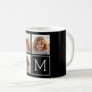 Mug Collage photo tendance noir et blanc avec Monogram