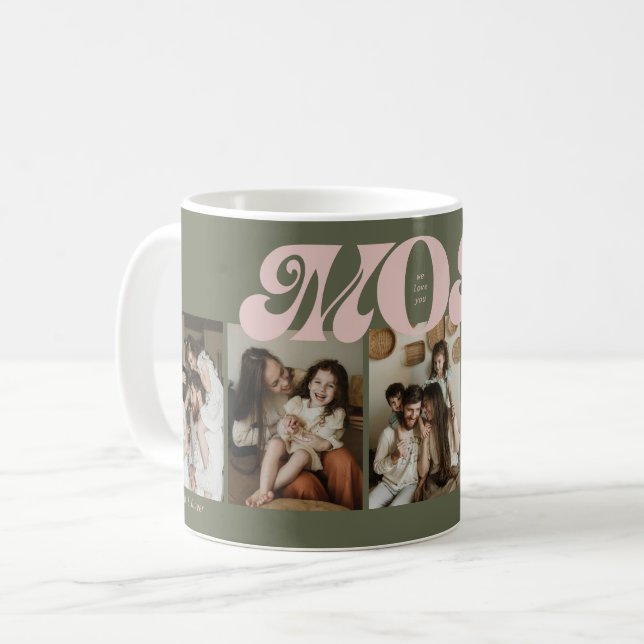 Mug Collage Photo Vert Rose Rétro Gras Maman 5 (Devant gauche)