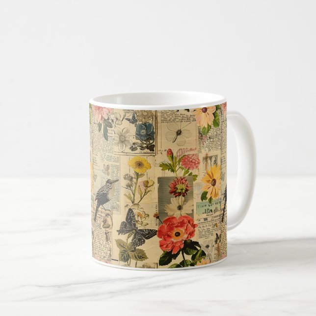 Mug Collage rustique Vintage de journaux (3) (Devant droit)