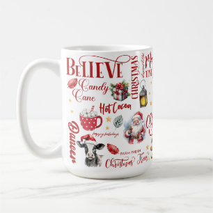 Mug Collage sur fond blanc avec vaches et cacao