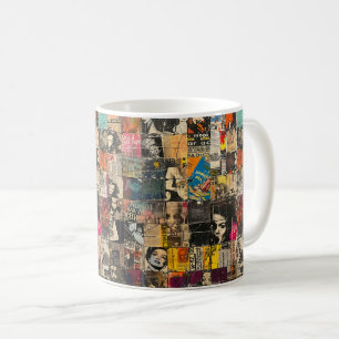 Mug Collage sur grille de punk rock noir et blanc de b