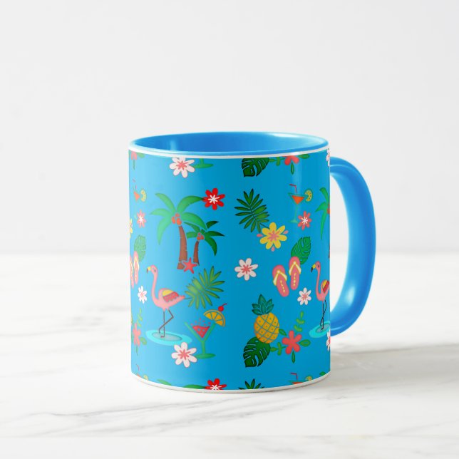 Mug Collage tropical 🍍 🌴 🦩 (Devant droit)