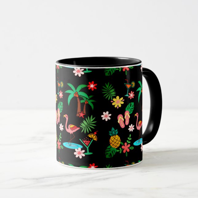 Mug Collage tropical 🍍 🌴 🦩 (Devant droit)
