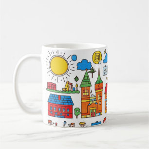 Mug collection colorée de maisons, bâtiments, arbres