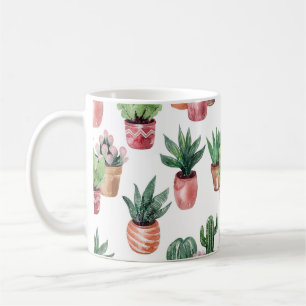 Mug Collection de cactus dans des pots, aquarelle.