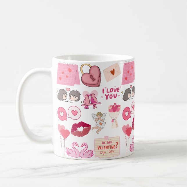 Mug Collection de doodles d'amour mignons rose pour la (Gauche)