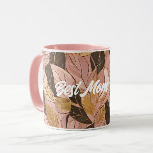 Mug Collection de Feuilles de Boho Rouge Rose Populair