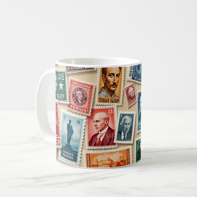 Mug Collection de timbres vintage (Devant gauche)
