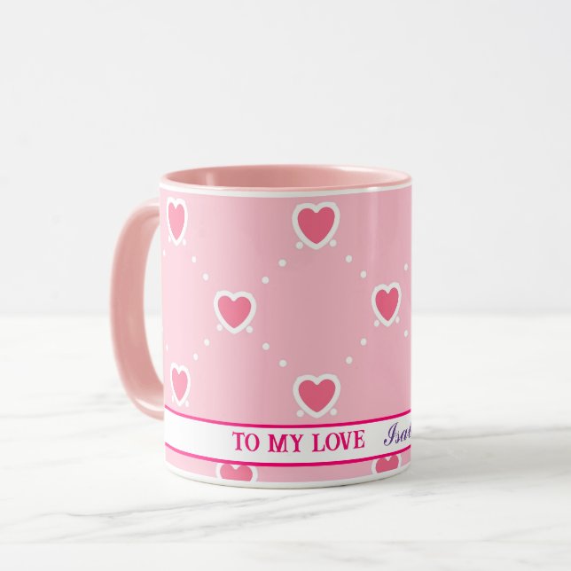 Mug Collection des valentines de coeur populaire rose (Devant gauche)