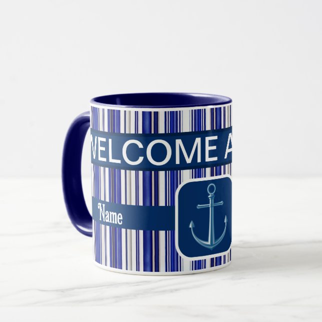 Mug Collection été tendance Marine Blue Boat Stripes (Devant gauche)