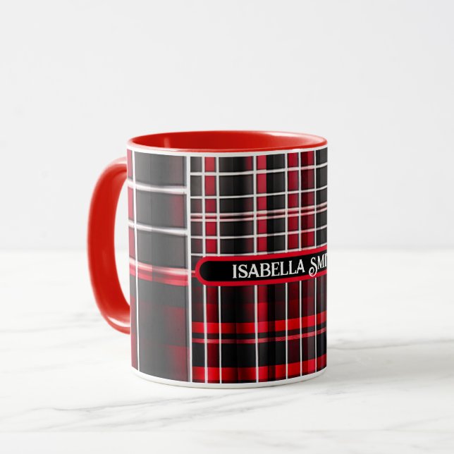 Mug Collection populaire Abstraite rouge noir plaid (Devant gauche)