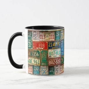 Mug collection vintage de plaques d'immatriculation