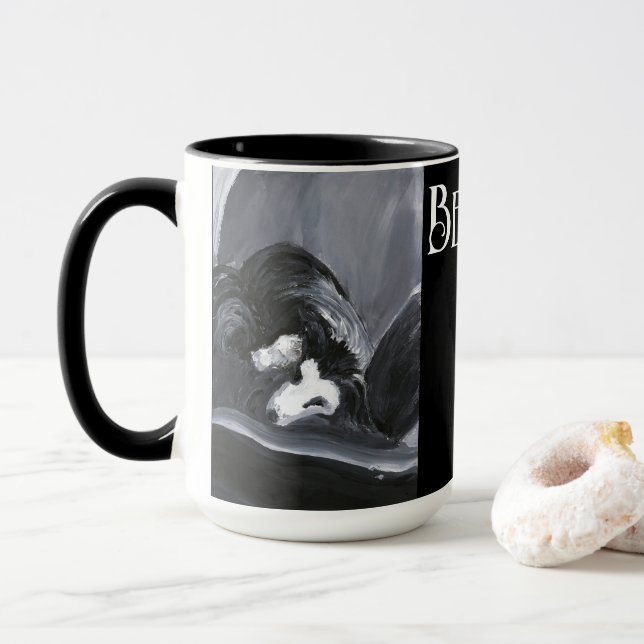 Mug Collie Bordure Possédant Peinture personnalisée (Avec donut)